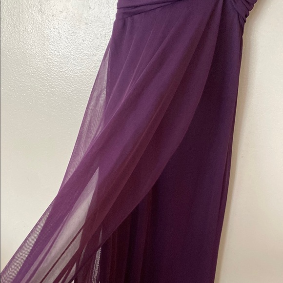 Betsy & Adam Purple Ruched Embellished Cocktail Gown - Picture 5 of 8